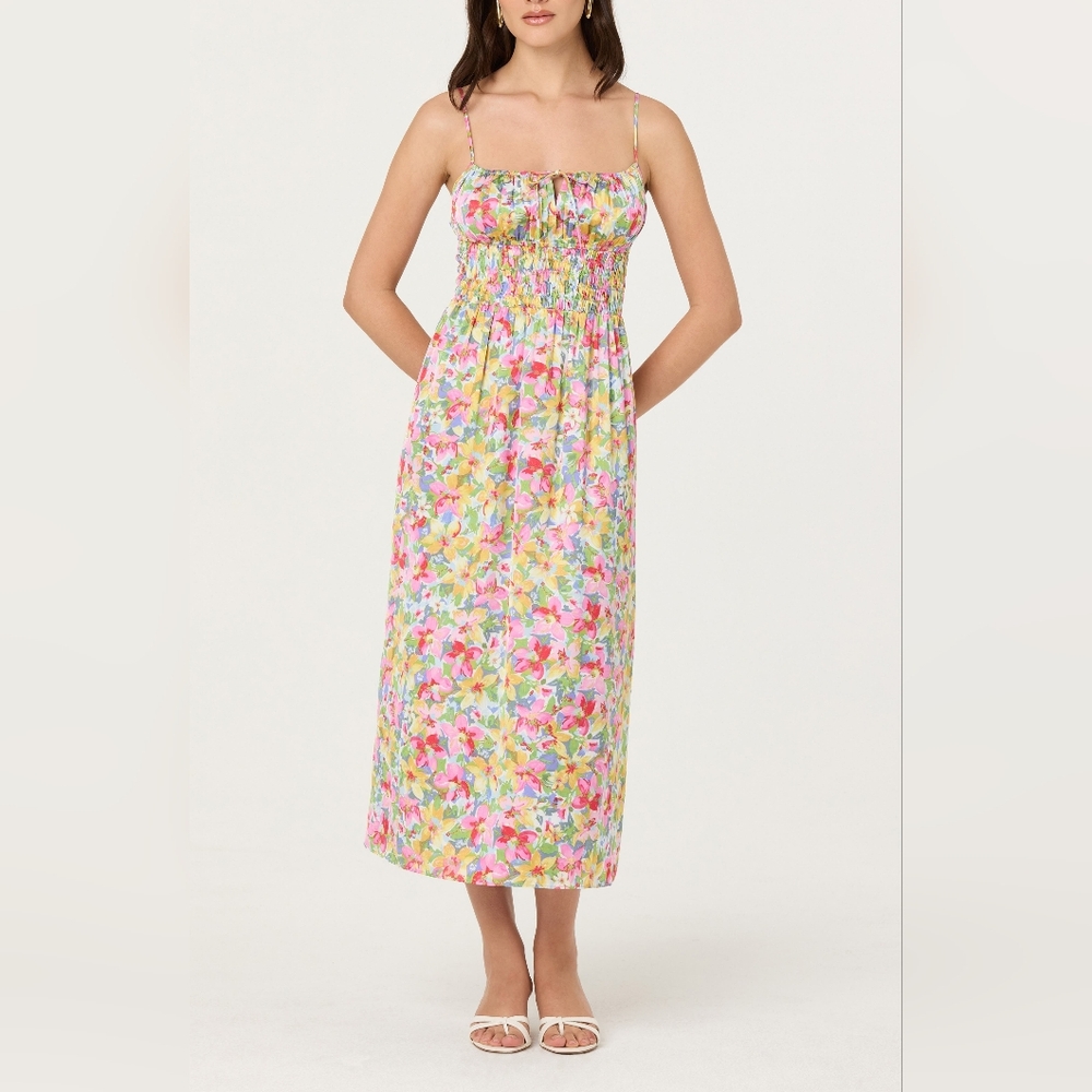 NWT - ASTR the Label Smocked Fully Lined Blue Multi Floral Maxi Dress - Size XL